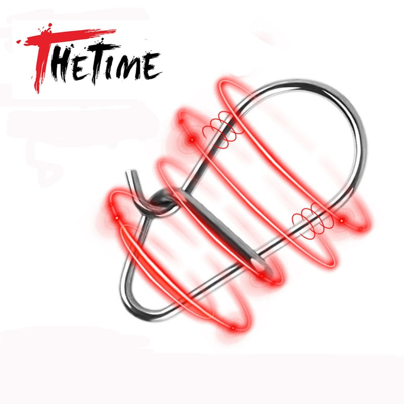 THETIME 100pcs Hooked Snap Pin Stainless Steel Fishing Barrel Swivel Safety Snaps Hook Lure Accessories Connector Snap Pesca
