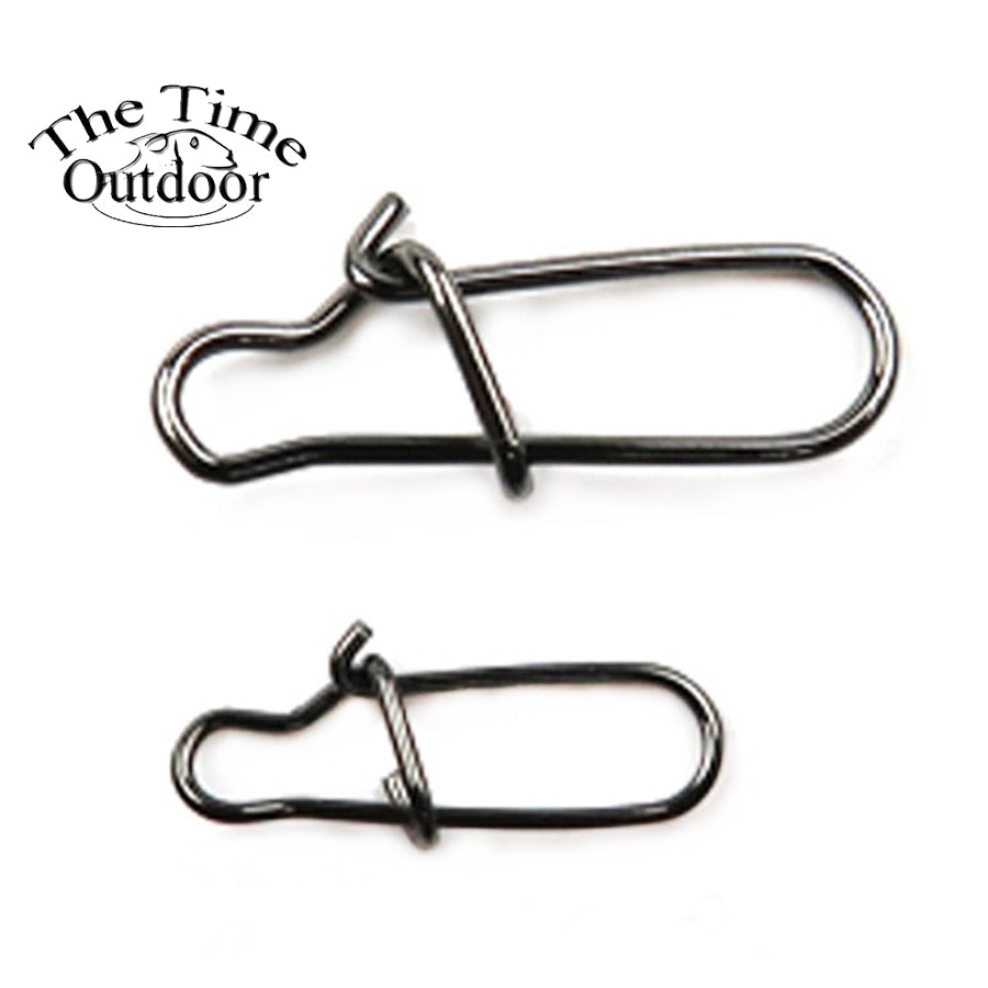 THETIME 100pcs Hooked Snap Pin Stainless Steel Fishing Barrel Swivel Safety Snaps Hook Lure Accessories Connector Snap Pesca