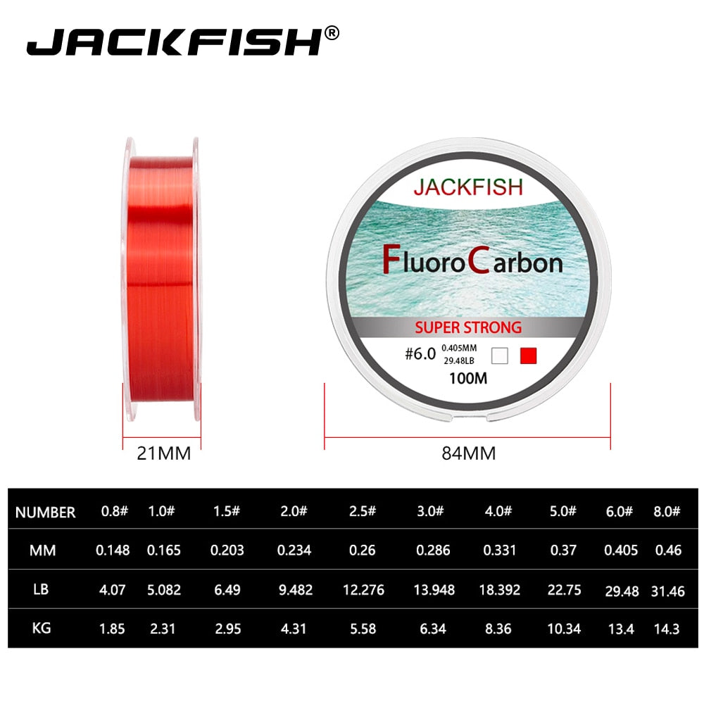 JACKFISH 100M Fluorocarbon Fishing Line  red/clear two colors 4-32LB Carbon Fiber Leader Line  fly fishing line pesca